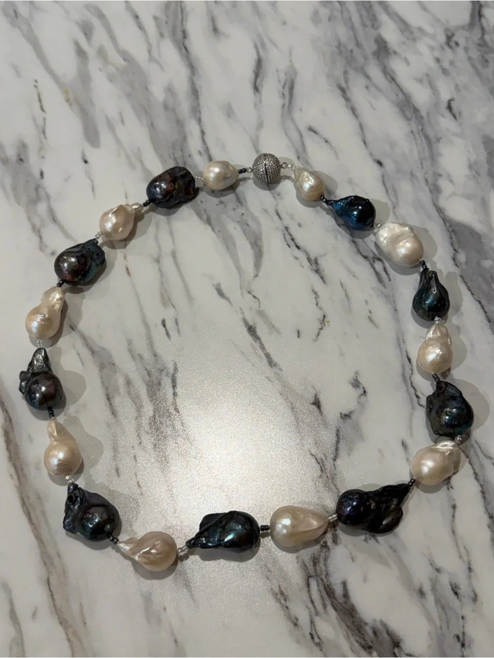 Baroque Keshi Pearl Necklace Black White Iridescent Statement Jewelry